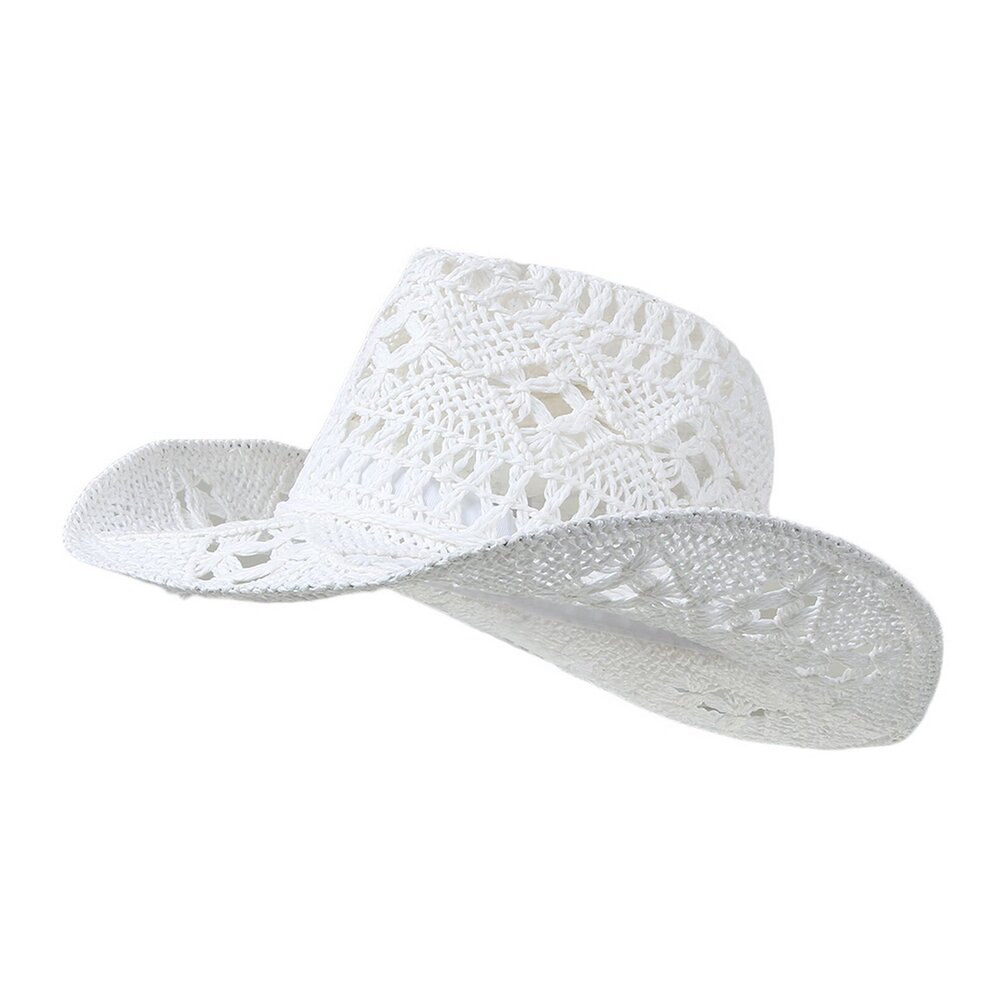 8982 Men & Women's Summer Cowboy Cowgirl Straw Hat Hollow Out Woven Roll Up
